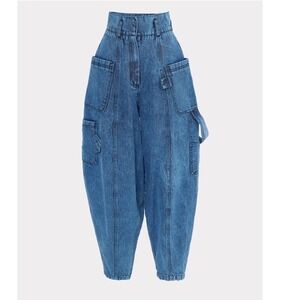 Julia Allert Baggy Wide Leg Cargo Jeans Blue High Rise XL NEW